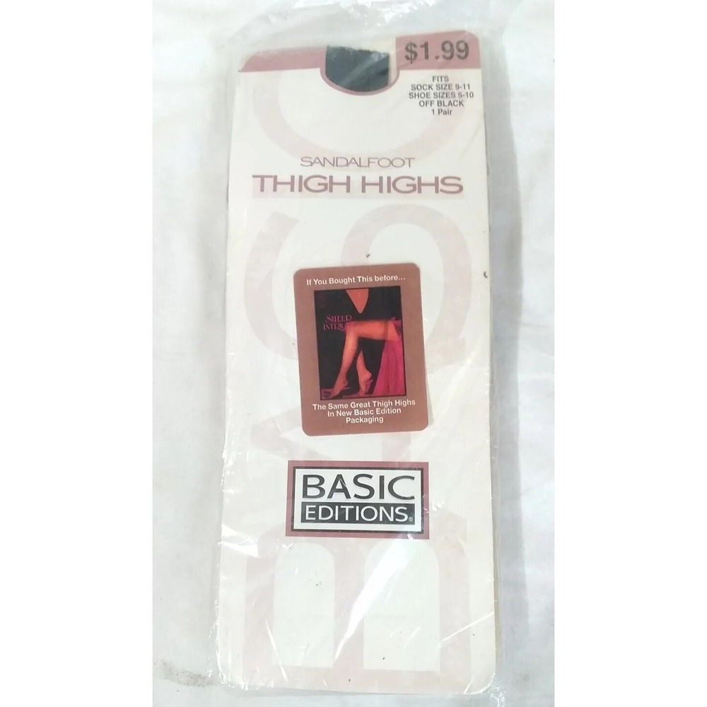 Thigh High Pantyhose Basic Editions Sandalfoot 1 Pair Off Black Shoe Sz 5-10 NOS